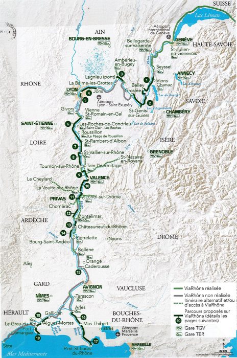 Carte des 19 parcours ViaRhôna