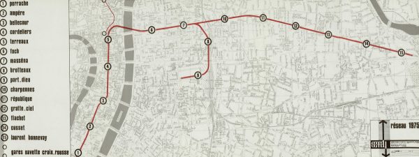 Plan de la première tranche du métro de Lyon figurant dans l'avant-projet de 1970. 