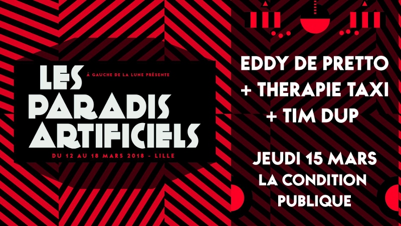 affiche d'un concert réunissant Thérapie Taxi, Eddy de Pretto et Tim Dup