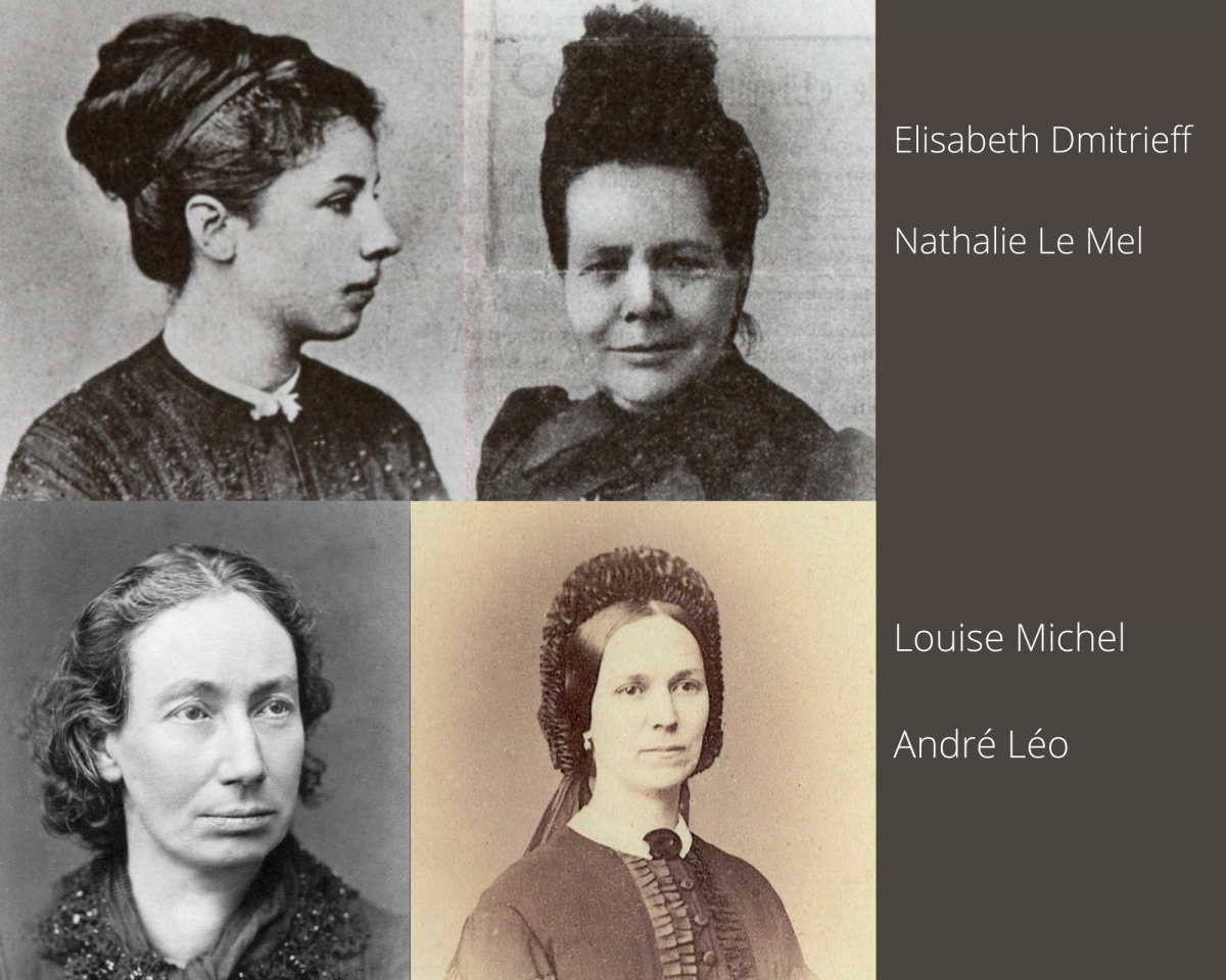 portrait photo de 4 communardes: Elisabeth Dmitrieff, Nathalie Le Mel, Louise Michel, André léo